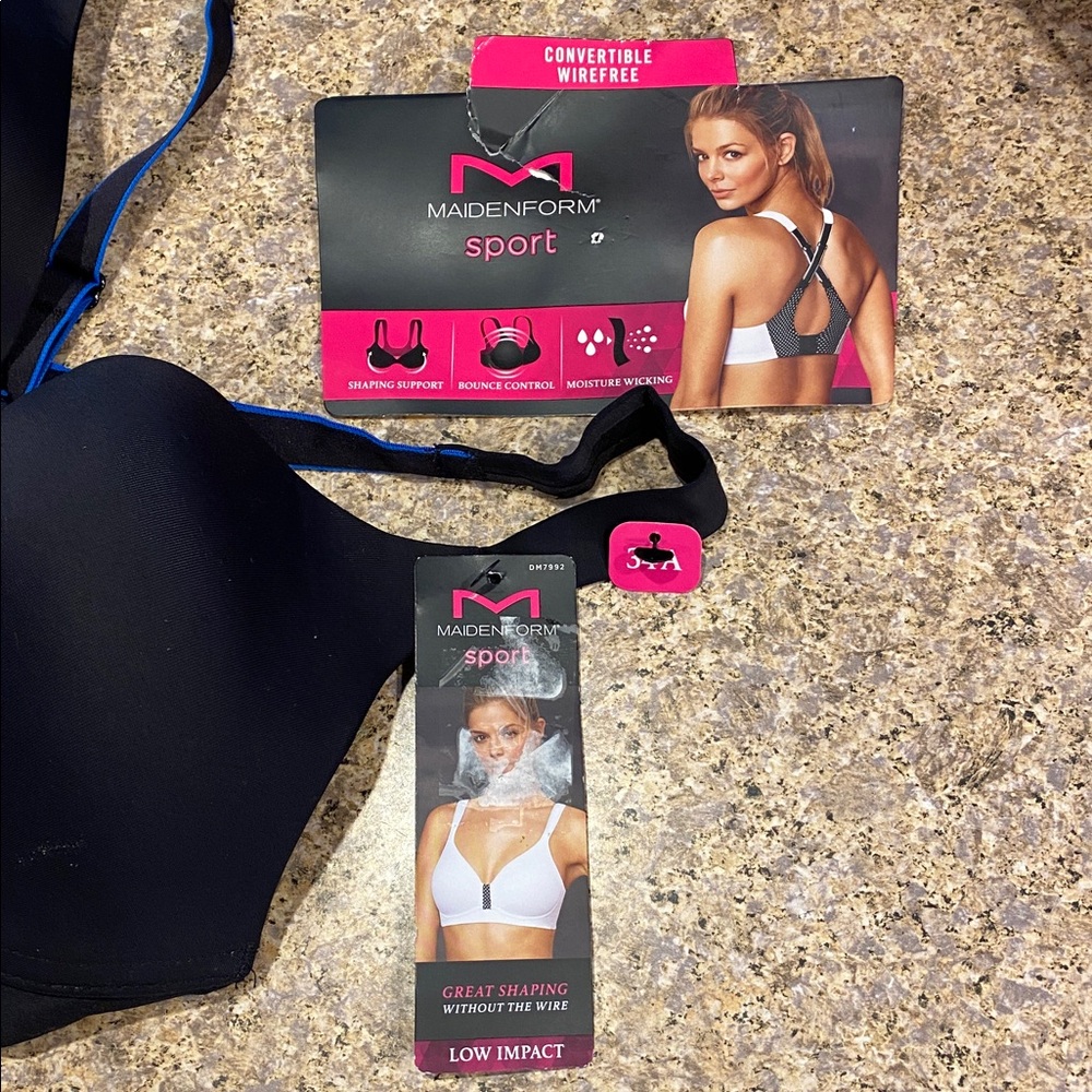 Maidenform Sport Sports Bra Convertible Low Impact 34A Black Blue - Picture 3 of 16